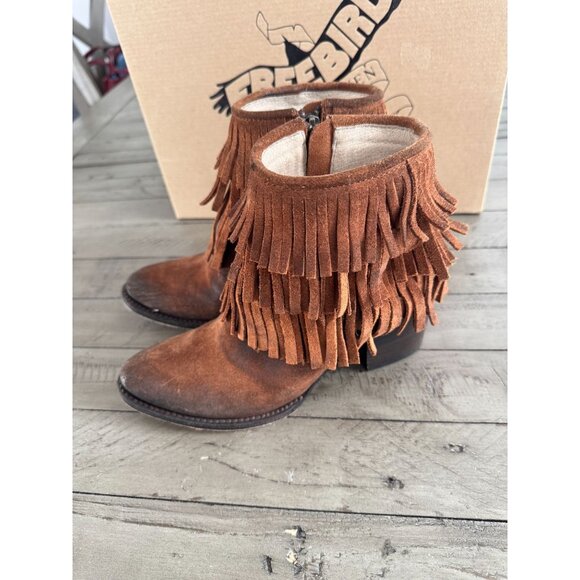 FREEBIRD by Steven Belle Fringe Ankle Boots Booties Tan Suede Leather Western 6 - Picture 1 of 7